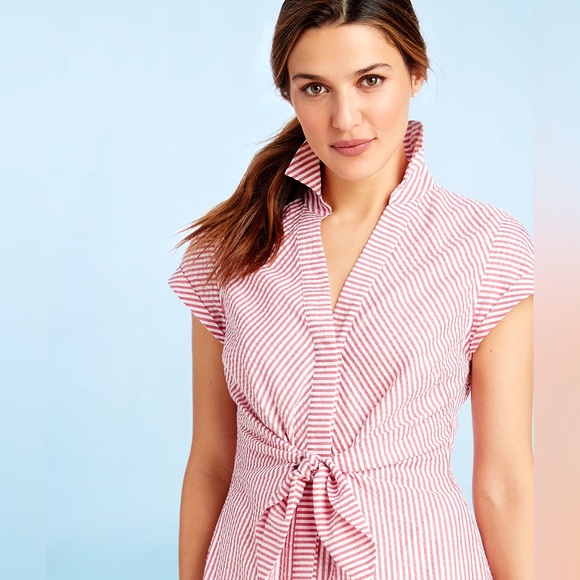 Vineyard Vines seersucker tie front striped dress - 6 - Picture 4 of 10